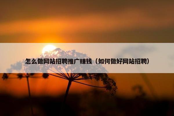 怎么做网站招聘推广赚钱（如何做好网站招聘）