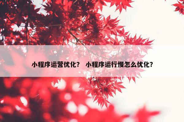 小程序运营优化？ 小程序运行慢怎么优化？