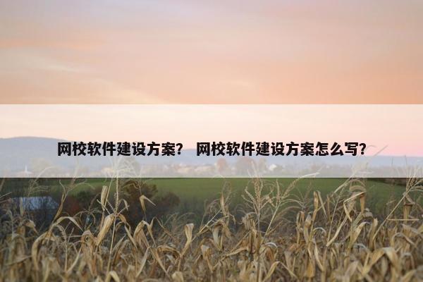 网校软件建设方案？ 网校软件建设方案怎么写？
