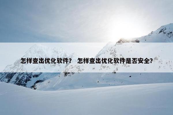 怎样查出优化软件？ 怎样查出优化软件是否安全？