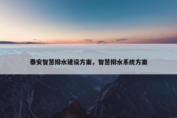 泰安智慧排水建设方案，智慧排水系统方案