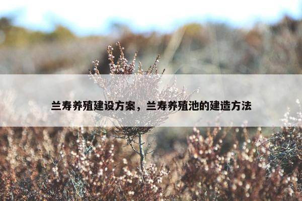 兰寿养殖建设方案，兰寿养殖池的建造方法