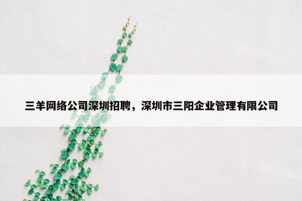 三羊网络公司深圳招聘，深圳市三阳企业管理有限公司