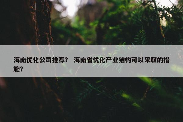 海南优化公司推荐？ 海南省优化产业结构可以采取的措施？